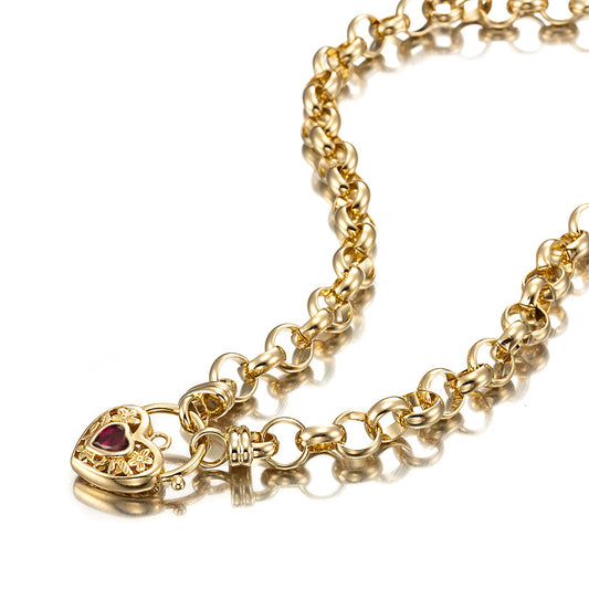 18ct Heavy Yellow Gold Plated 10mm Belcher Chain Necklace with a Red Filigree Locket-1